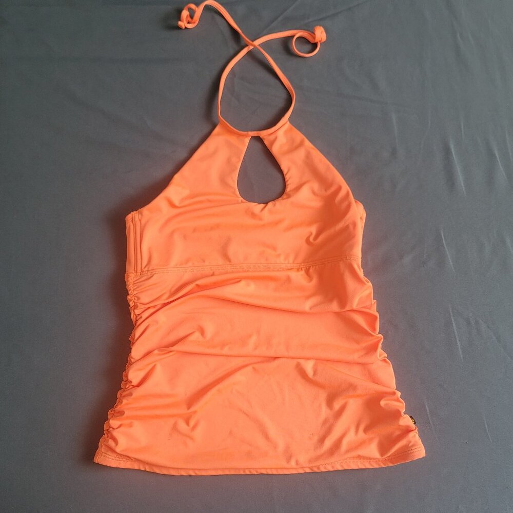 la Vie en Rose Tankini Top Womens M Orange Halter Keyhole Chest Stretch Swim